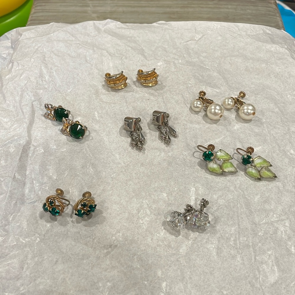 Vintage clip on screwback earrings set of seven pairs